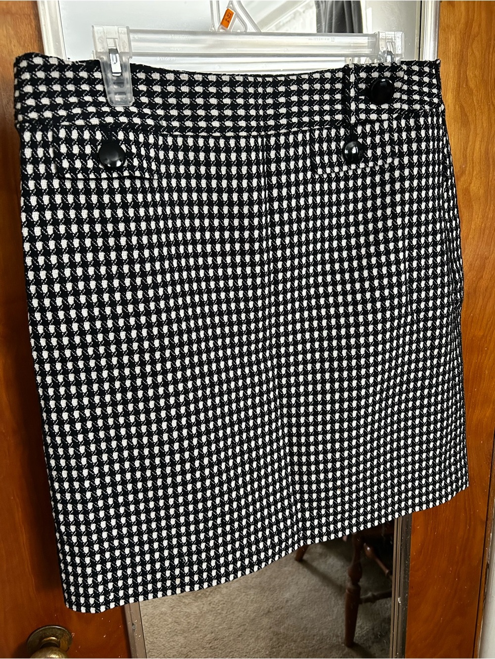 Ann Taylor Black and White Mini Skirt - Houndstooth Button Detail